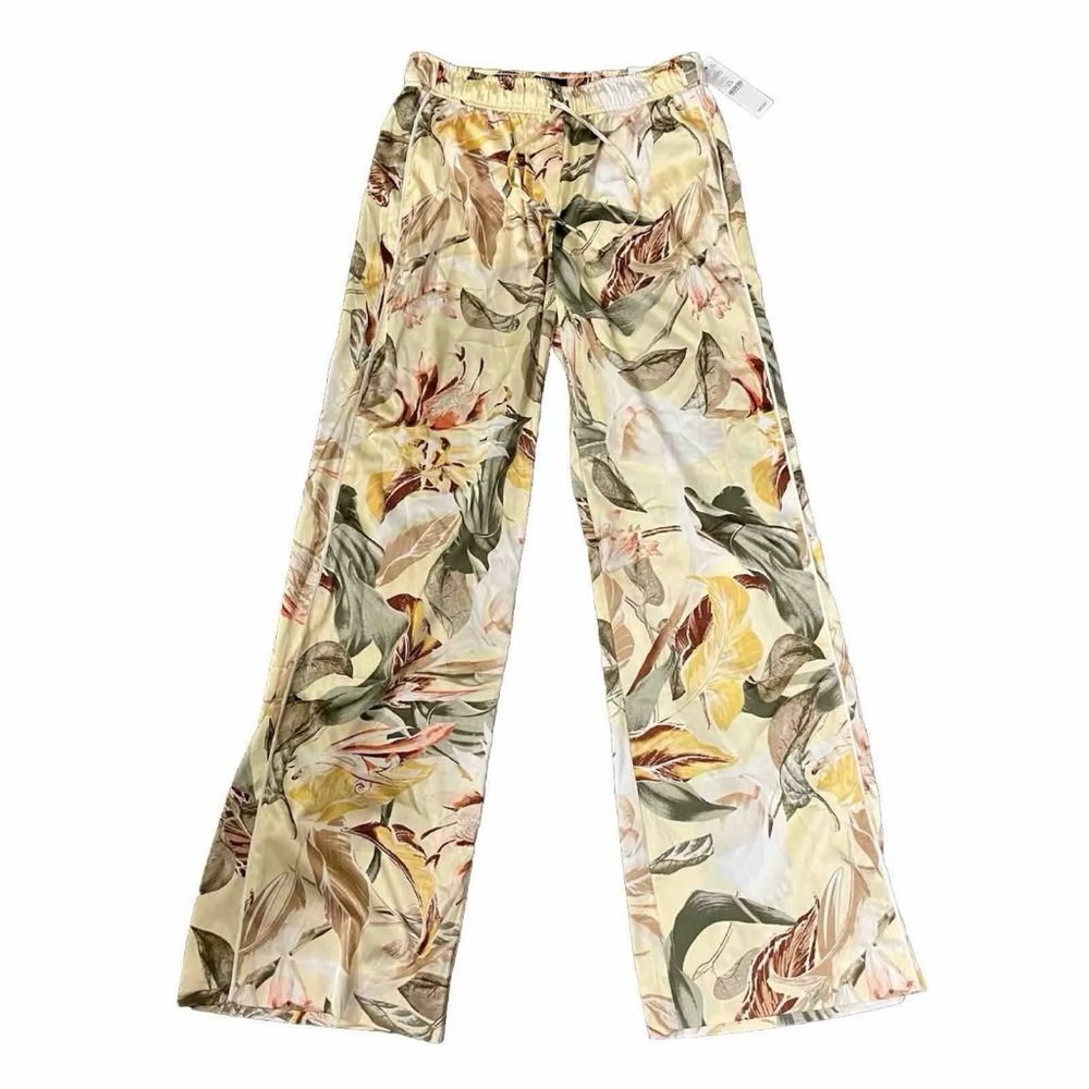 WHBM Printed Wide Leg Pants Size XS Ecru W Maize Tropical Resortwear White Lotus